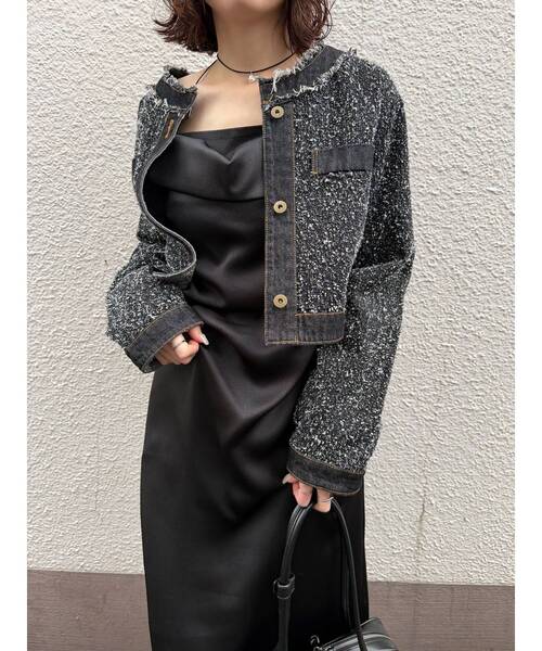 新品タグ付き ツイードライクノーカラーデニムジャケット ツイードライクノーカラーデニムジャケット 【春服】【セットアップ