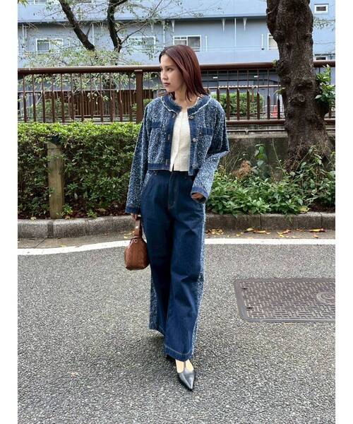 LAGUNAMOON（ラグナムーン）の「ツイードライクノーカラーデニムジャケット 【セットアップ対応】（デニムジャケット・レディース・アイボリー/ブラック/ブルー・FREE）」の12枚目の写真