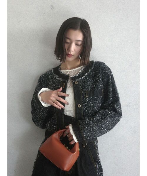 ツイードライクノーカラーデニムジャケット 【春服】【セットアップ