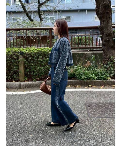ツイードライクノーカラーデニムジャケット 【春服】【セットアップ