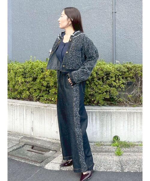 ツイードライクノーカラーデニムジャケット 【春服】【セットアップ