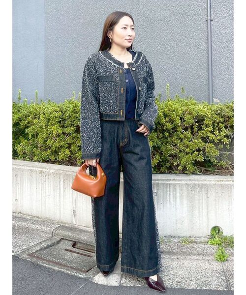 LAGUNAMOON(ラグナムーン)の「ツイードライクノーカラーデニムジャケット(デニムジャケット・レディース・アイボリー/ブラック/ブルー・FREE)」の5枚目の写真