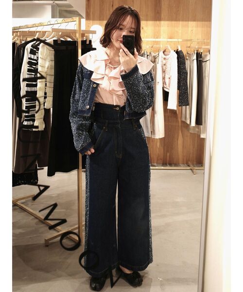 LAGUNAMOON(ラグナムーン)の「ツイードライクノーカラーデニムジャケット(デニムジャケット・レディース・アイボリー/ブラック/ブルー・FREE)」の7枚目の写真