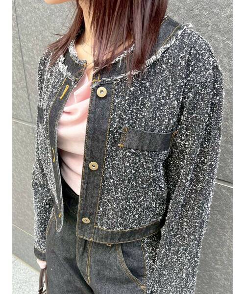 LAGUNAMOON(ラグナムーン)の「ツイードライクノーカラーデニムジャケット(デニムジャケット・レディース・アイボリー/ブラック/ブルー・FREE)」の10枚目の写真