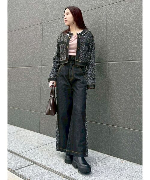 LAGUNAMOON(ラグナムーン)の「ツイードライクノーカラーデニムジャケット(デニムジャケット・レディース・アイボリー/ブラック/ブルー・FREE)」の12枚目の写真