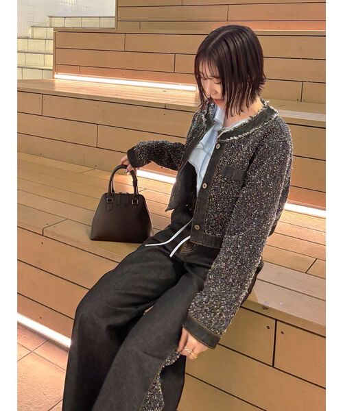 LAGUNAMOON(ラグナムーン)の「ツイードライクノーカラーデニムジャケット(デニムジャケット・レディース・アイボリー/ブラック/ブルー・FREE)」の14枚目の写真