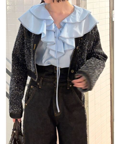 LAGUNAMOON(ラグナムーン)の「ツイードライクノーカラーデニムジャケット(デニムジャケット・レディース・アイボリー/ブラック/ブルー・FREE)」の15枚目の写真