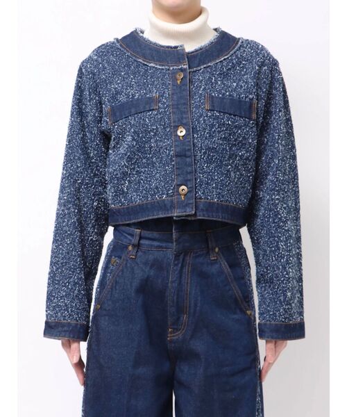 ツイードライクノーカラーデニムジャケット 【春服】【セットアップ