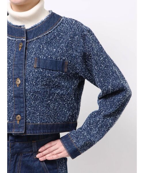 新品タグ付き ツイードライクノーカラーデニムジャケット セール】ツイードライクノーカラーデニムジャケット 【春服