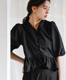 パフスリーブ」に該当するトップス（ブラック/黒色系）ファッション
