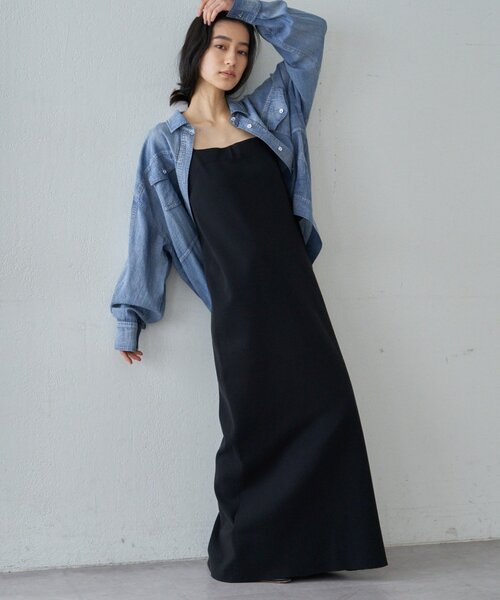 SHENERY（シーナリー）の「総針ニットキャミワンピース（ワンピース・レディース・ブラック/ベージュ・36/38）」の2枚目の写真