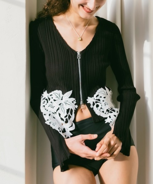 sahara（サハラ）の「Lace Hem Zip Cardigan（カーディガン/ボレロ