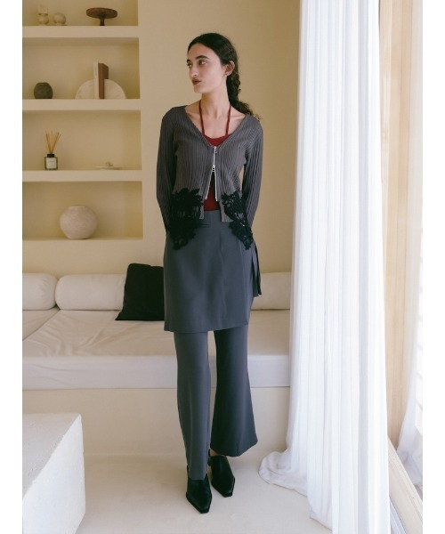 sahara（サハラ）の「Lace Hem Zip Cardigan/レースヘムジップカーディガン（カーディガン/ボレロ・レディース・ブラック/グレー/ホワイト・FREE）」の6枚目の写真