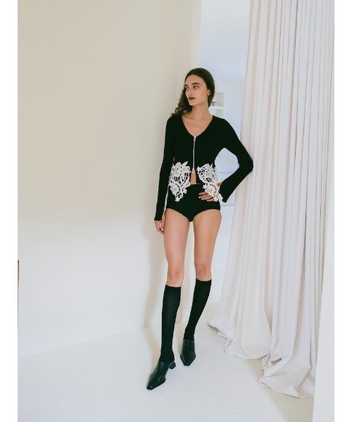 sahara（サハラ）の「Lace Hem Zip Cardigan/レースヘムジップカーディガン（カーディガン/ボレロ・レディース・ブラック/グレー/ホワイト・FREE）」の11枚目の写真