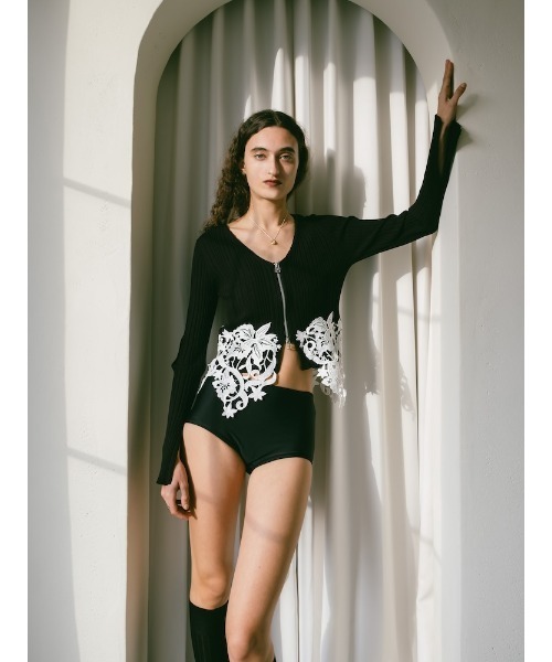 sahara（サハラ）の「Lace Hem Zip Cardigan/レースヘムジップカーディガン（カーディガン/ボレロ・レディース・ブラック/グレー/ホワイト・FREE）」の12枚目の写真
