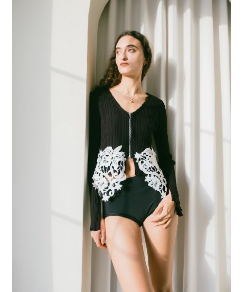 sahara（サハラ）の「Lace Hem Zip Cardigan/レースヘムジップカーディガン（カーディガン/ボレロ・レディース・ブラック/グレー/ホワイト・FREE）」の13枚目の写真