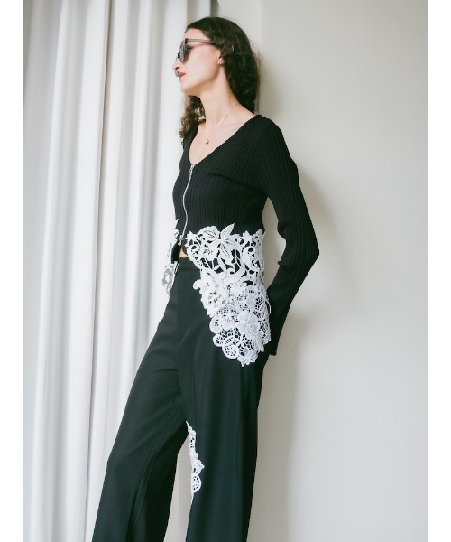 sahara（サハラ）の「Lace Hem Zip Cardigan/レースヘムジップカーディガン（カーディガン/ボレロ・レディース・ブラック/グレー/ホワイト・FREE）」の15枚目の写真