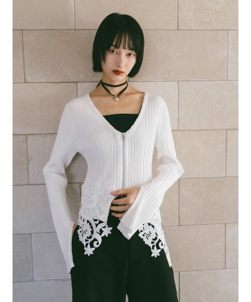 L*y様 シーニュ　バルーンスリーブ　ポワンカーディガン ブラック✕ホワイト　サ L*y様 シーニュ バルーンスリーブ ポワンカーディガン ブラック