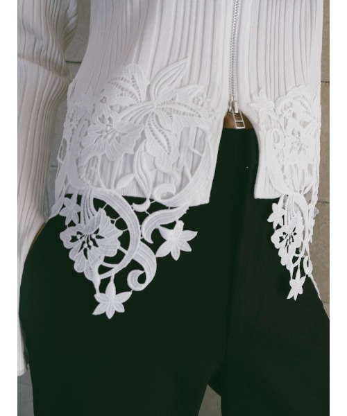 sahara（サハラ）の「Lace Hem Zip Cardigan/レースヘムジップカーディガン（カーディガン/ボレロ・レディース・ブラック/グレー/ホワイト・FREE）」の19枚目の写真
