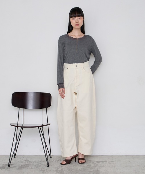 forksy.(フォルクシー)の「【forksy.】サステナブル フリンジ ハイウエスト バルーンデニムパンツ / 速乾(デニムパンツ・レディース・ブラウン/インディゴブルー/アイボリー/ブラック/ブルー・L/M/S)」の22枚目の写真