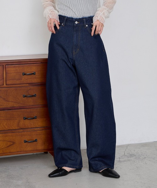 forksy.(フォルクシー)の「【forksy.】サステナブル フリンジ ハイウエスト エッグデニムパンツ / 速乾(デニムパンツ・レディース・ブラウン/インディゴブルー/アイボリー/ブラック/ブルー・L/M/S)」の8枚目の写真