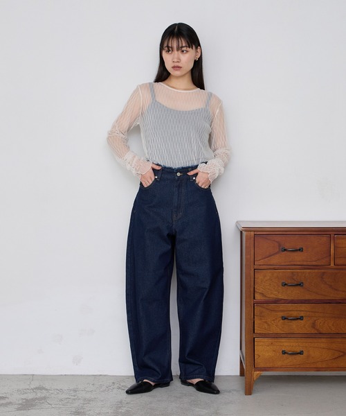 forksy.(フォルクシー)の「【forksy.】サステナブル フリンジ ハイウエスト エッグデニムパンツ / 速乾(デニムパンツ・レディース・ブラウン/インディゴブルー/アイボリー/ブラック/ブルー・L/M/S)」の15枚目の写真