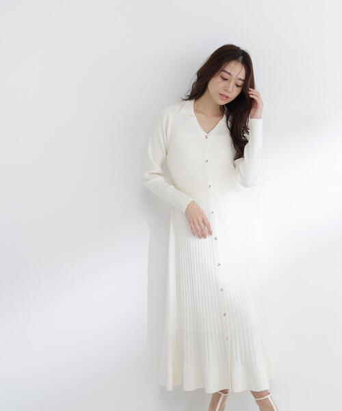 【美品】SNIDEL&LACOSTE/スキッパーリブニットワンピース/白 ◇スキッパーリブニットワンピース（ワンピース）｜NATURAL BEAUTY