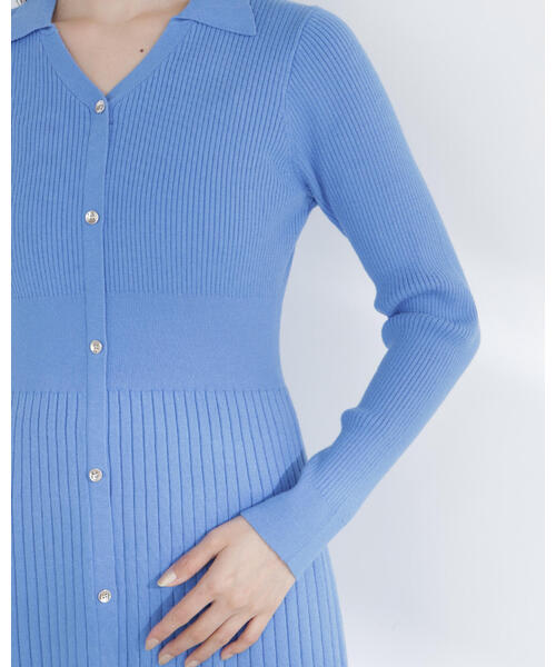 NATURAL BEAUTY BASIC（ナチュラルビューティーベーシック）の「◇スキッパーリブニットワンピース（ワンピース・レディース・ブルー/オフホワイト/ネイビー・MEDIUM/P/S）」の5枚目の写真