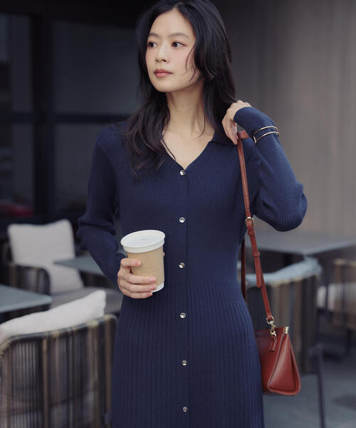 NATURAL BEAUTY BASIC（ナチュラルビューティーベーシック）の「◇スキッパーリブニットワンピース（ワンピース・レディース・ブルー/オフホワイト/ネイビー・MEDIUM/P/S）」の10枚目の写真