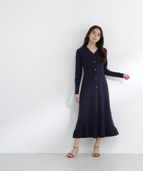 NATURAL BEAUTY BASIC（ナチュラルビューティーベーシック）の「◇スキッパーリブニットワンピース（ワンピース・レディース・ブルー/オフホワイト/ネイビー・MEDIUM/P/S）」の12枚目の写真