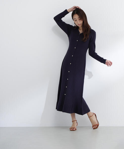 NATURAL BEAUTY BASIC（ナチュラルビューティーベーシック）の「◇スキッパーリブニットワンピース（ワンピース・レディース・ブルー/オフホワイト/ネイビー・MEDIUM/P/S）」の14枚目の写真