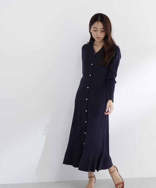 NATURAL BEAUTY BASIC（ナチュラルビューティーベーシック）の「◇スキッパーリブニットワンピース（ワンピース・レディース・ブルー/オフホワイト/ネイビー・MEDIUM/P/S）」の15枚目の写真