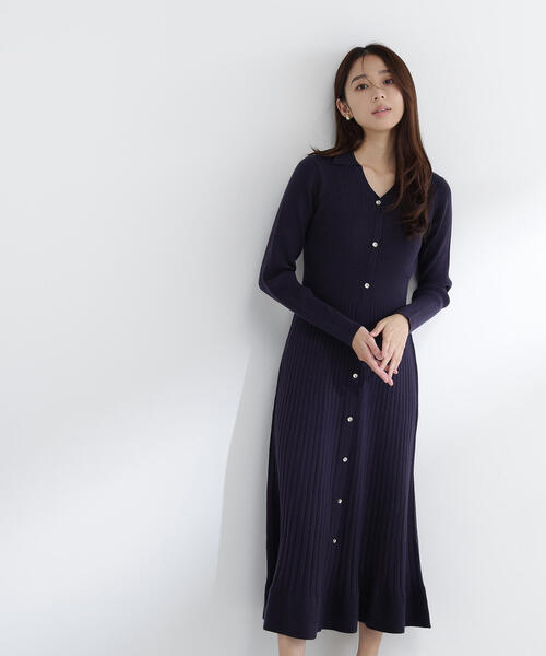 NATURAL BEAUTY BASIC（ナチュラルビューティーベーシック）の「◇スキッパーリブニットワンピース（ワンピース・レディース・ブルー/オフホワイト/ネイビー・MEDIUM/P/S）」の17枚目の写真