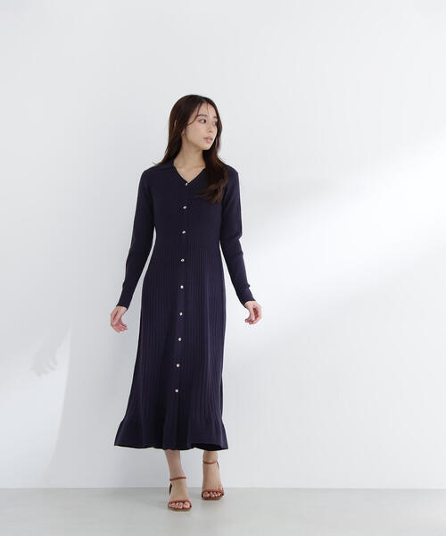 NATURAL BEAUTY BASIC（ナチュラルビューティーベーシック）の「◇スキッパーリブニットワンピース（ワンピース・レディース・ブルー/オフホワイト/ネイビー・MEDIUM/P/S）」の18枚目の写真