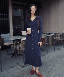 NATURAL BEAUTY BASIC | ◇スキッパーリブニットワンピース(ワンピース)
