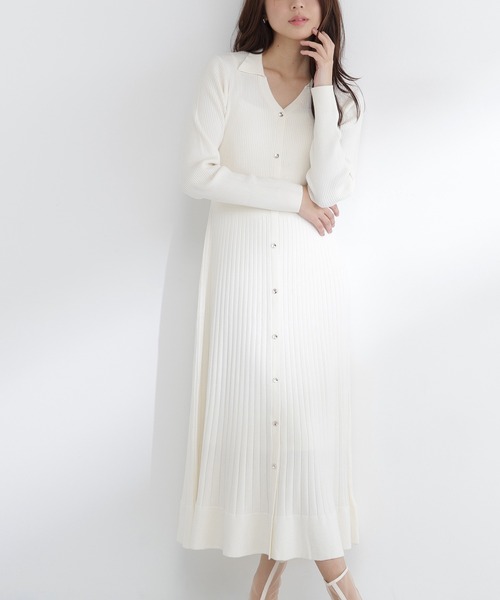 NATURAL BEAUTY BASIC（ナチュラルビューティーベーシック）の「◇スキッパーリブニットワンピース（ワンピース・レディース・ブルー/オフホワイト/ネイビー・MEDIUM/P/S）」の2枚目の写真