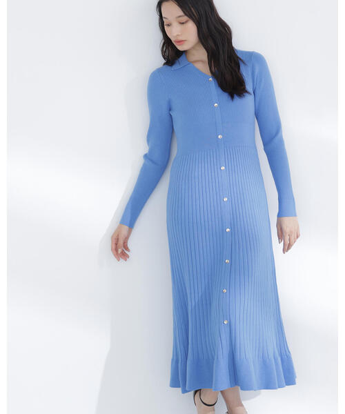 NATURAL BEAUTY BASIC（ナチュラルビューティーベーシック）の「◇スキッパーリブニットワンピース（ワンピース・レディース・ブルー/オフホワイト/ネイビー・MEDIUM/P/S）」の3枚目の写真