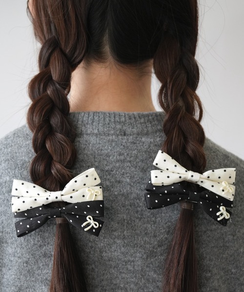 ソ　ドットリボン　　ヘアクリップ セール】【 Port / ポート 】 ドット リボン ヘアクリップ 4個セット