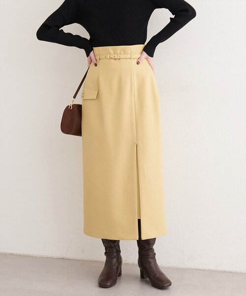 natural couture（ナチュラルクチュール）の「ベルト付きナロースカート（スカート・レディース・アイボリー/イエロー/ミント/ブラック・FREE）」の4枚目の写真