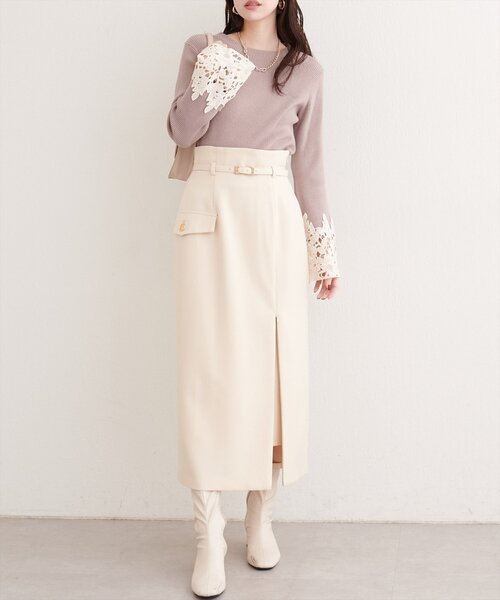 natural couture（ナチュラルクチュール）の「ベルト付きナロースカート（スカート・レディース・アイボリー/イエロー/ミント/ブラック・FREE）」の12枚目の写真