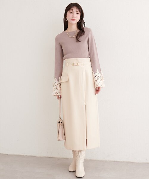 natural couture（ナチュラルクチュール）の「ベルト付きナロースカート（スカート・レディース・アイボリー/イエロー/ミント/ブラック・FREE）」の13枚目の写真