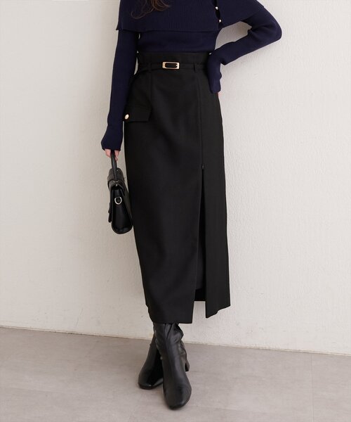 natural couture（ナチュラルクチュール）の「ベルト付きナロースカート（スカート・レディース・アイボリー/イエロー/ミント/ブラック・FREE）」の15枚目の写真