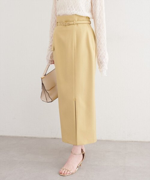 natural couture（ナチュラルクチュール）の「ベルト付きナロースカート（スカート・レディース・アイボリー/イエロー/ミント/ブラック・FREE）」の5枚目の写真