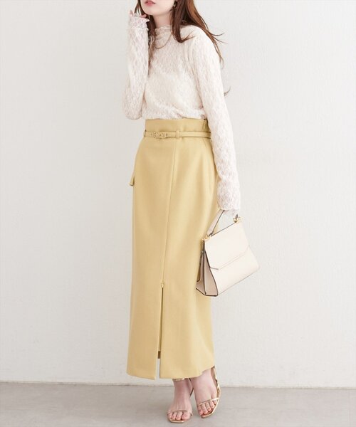 natural couture（ナチュラルクチュール）の「ベルト付きナロースカート（スカート・レディース・アイボリー/イエロー/ミント/ブラック・FREE）」の6枚目の写真