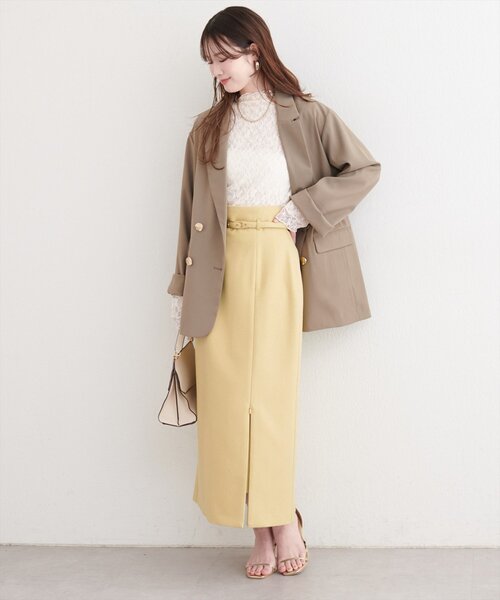 natural couture（ナチュラルクチュール）の「ベルト付きナロースカート（スカート・レディース・アイボリー/イエロー/ミント/ブラック・FREE）」の9枚目の写真