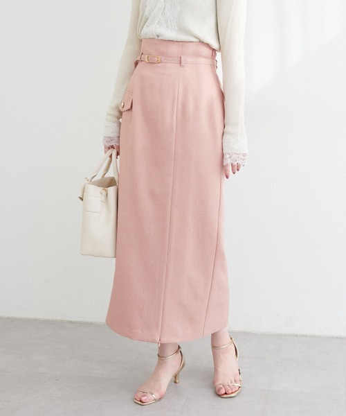 natural couture(ナチュラルクチュール)の「ベルト付きナロースカート(スカート・レディース・アイボリー/イエロー/ミント/ブラック/オレンジ系その他・FREE/LARGE)」の5枚目の写真