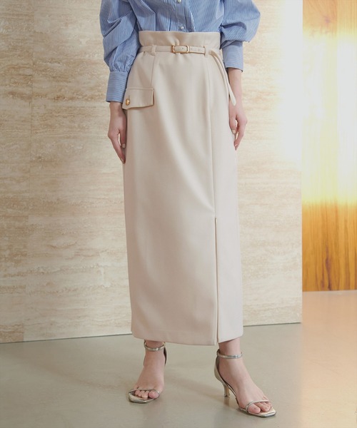 natural couture(ナチュラルクチュール)の「ベルト付きナロースカート(スカート・レディース・アイボリー/イエロー/ミント/ブラック/オレンジ系その他・FREE/LARGE)」の2枚目の写真