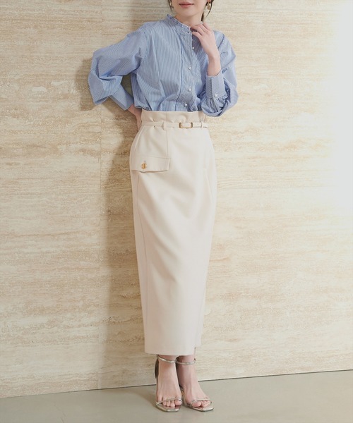 natural couture(ナチュラルクチュール)の「ベルト付きナロースカート(スカート・レディース・アイボリー/イエロー/ミント/ブラック/オレンジ系その他・FREE/LARGE)」の9枚目の写真