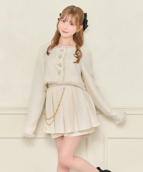 アプレジュール セットアップ 白 アイボリー ツイード セット着用可能】チェーン付きツイードスカパン（スカート）｜apres