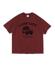 トラベルキャンプカー 半袖Tシャツ (ワイン)